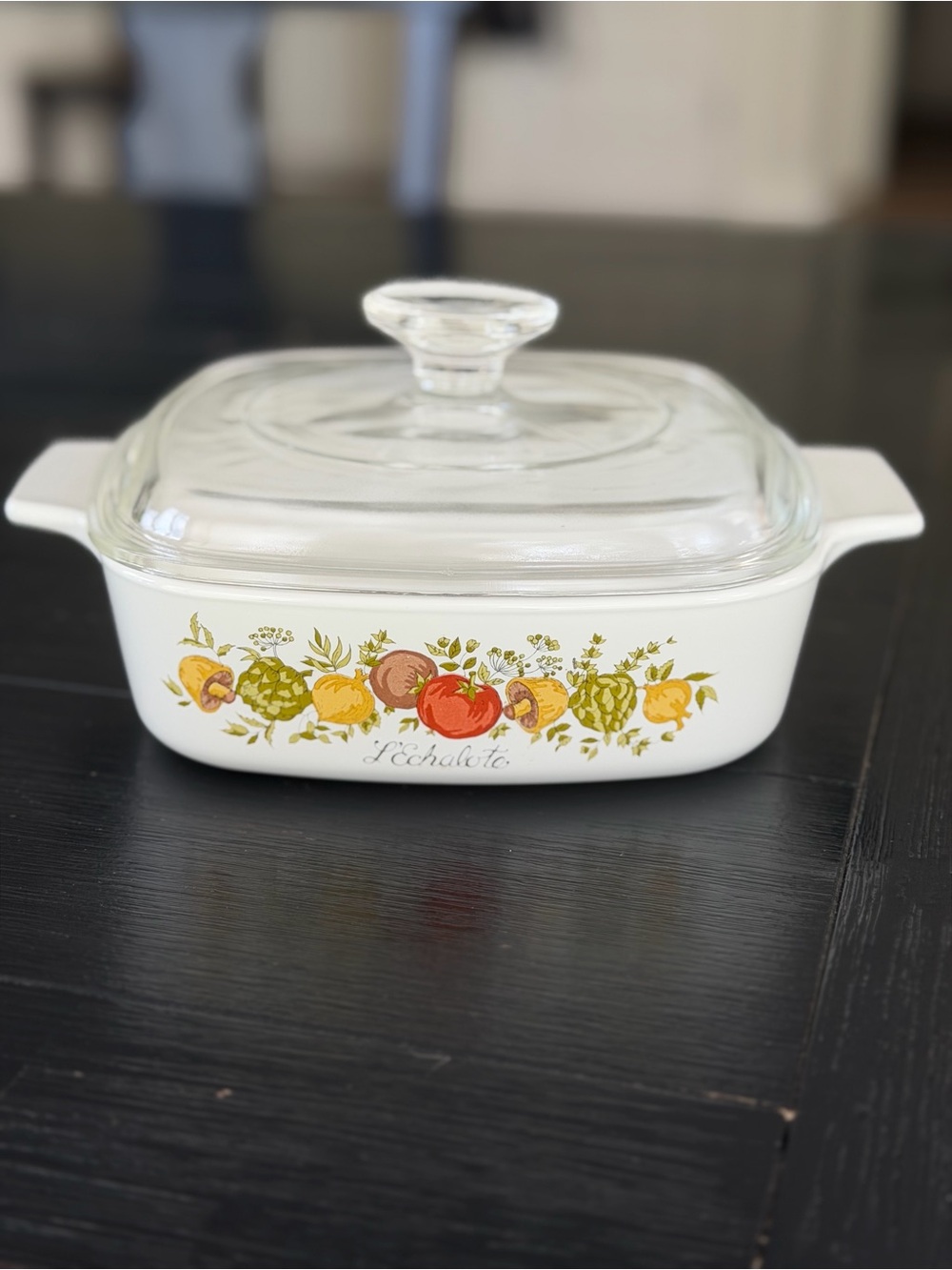 Corningware “Spice of Life” 1 qt Casserole with clear glass lid Vintage 1980s